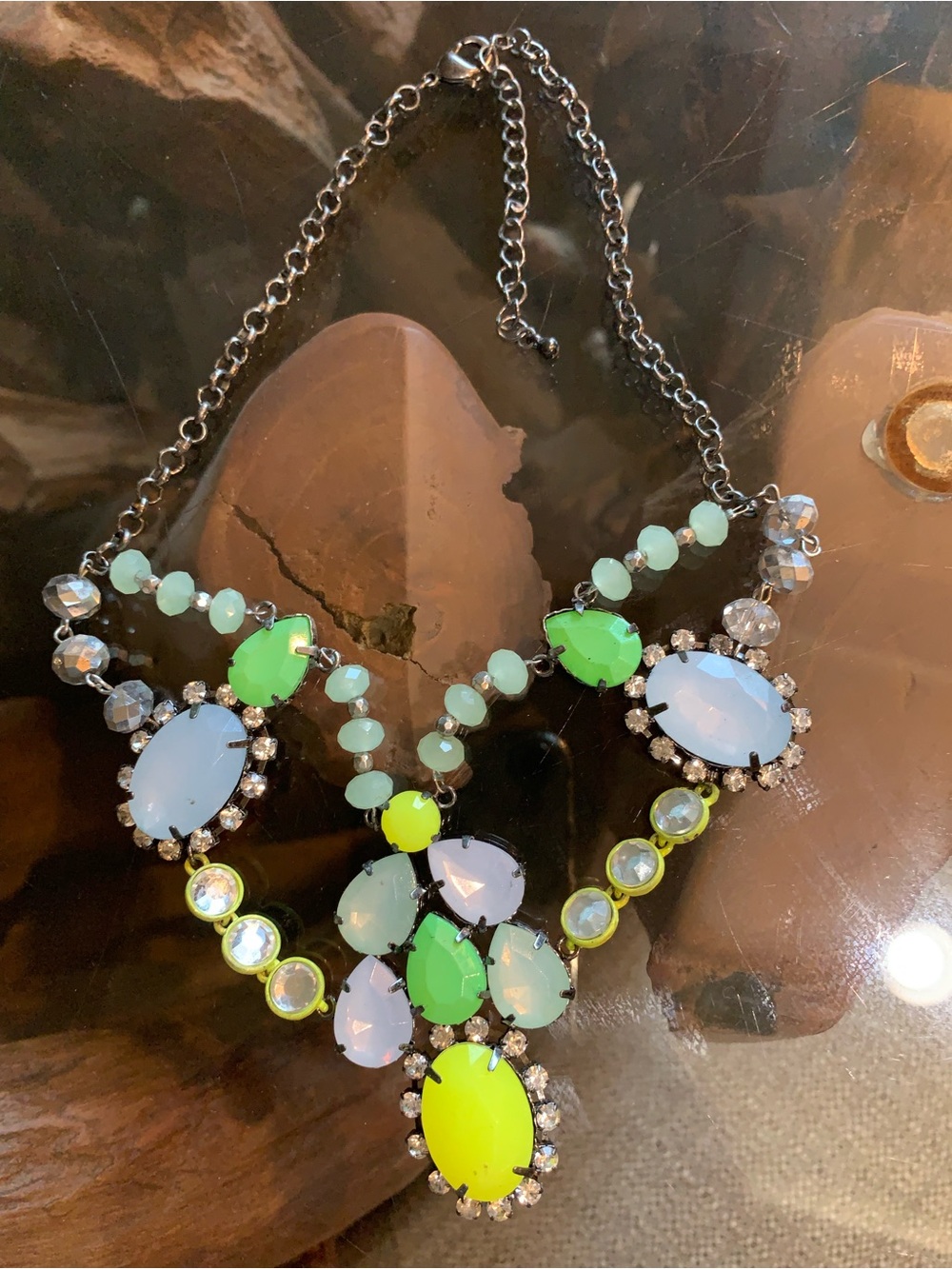 Statement Neon Green & Mint Glass Pendant Necklace